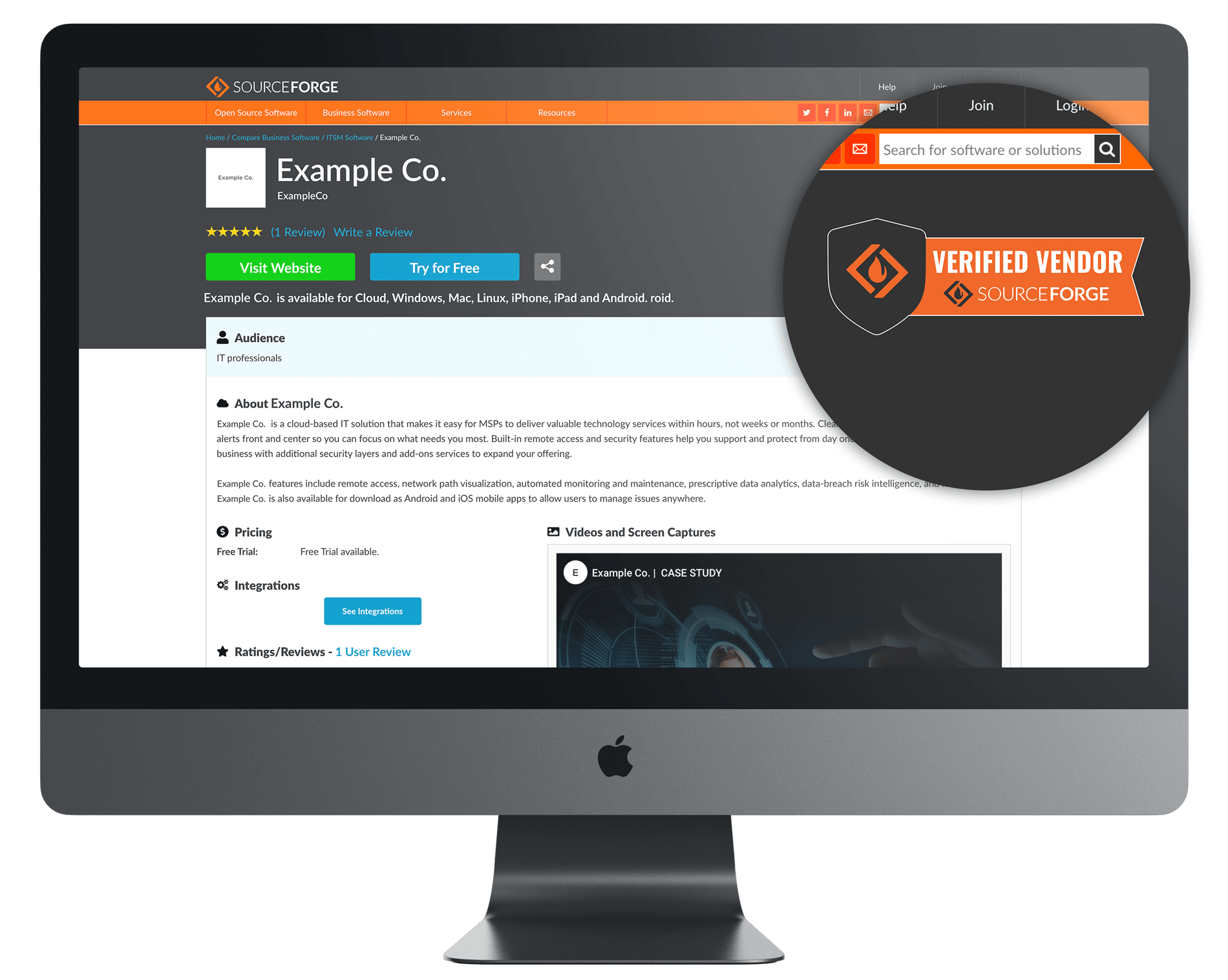  SourceForge Profile page example with verified vendor badge