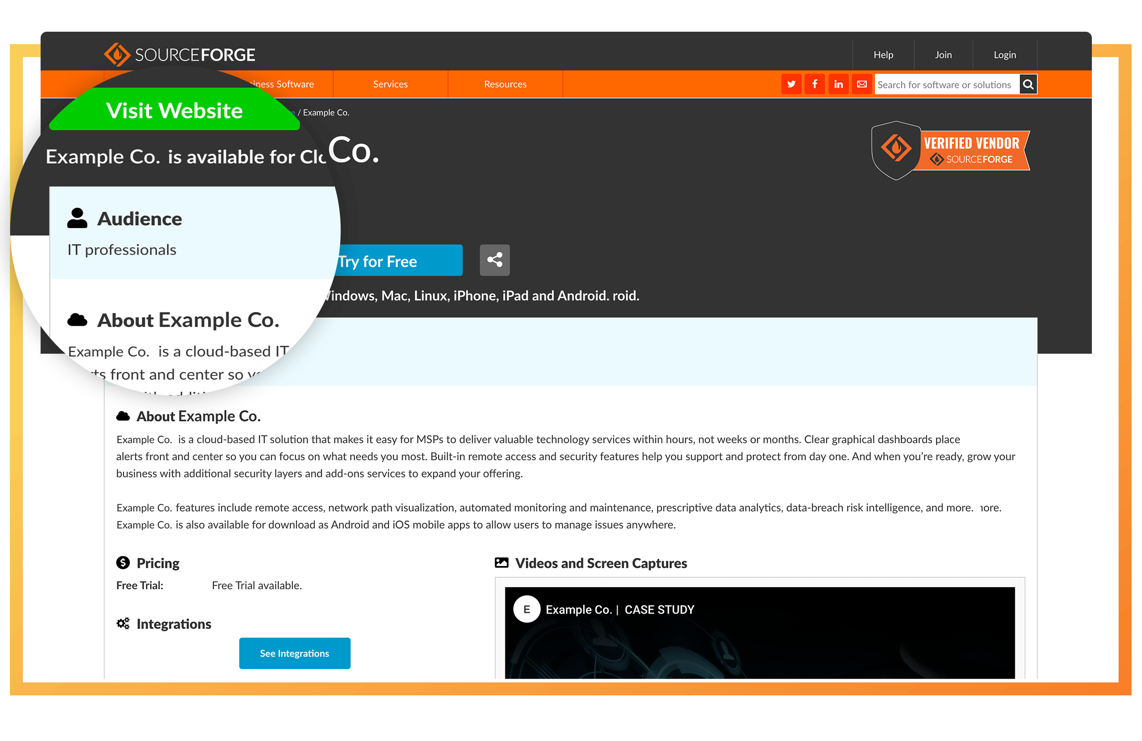 SourceForge Software Profile Page Example
