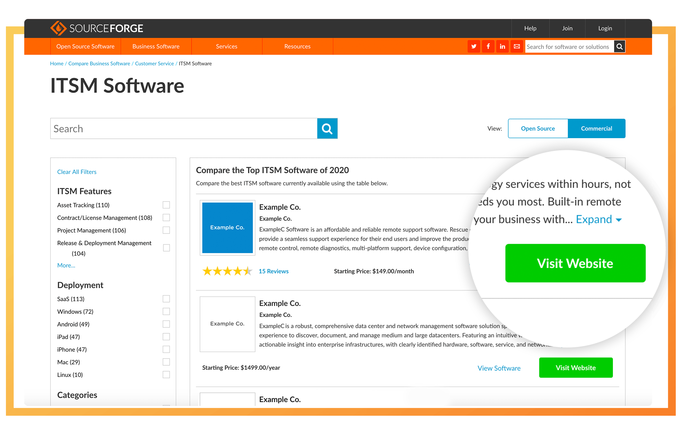 SourceForge Software Category Placement example