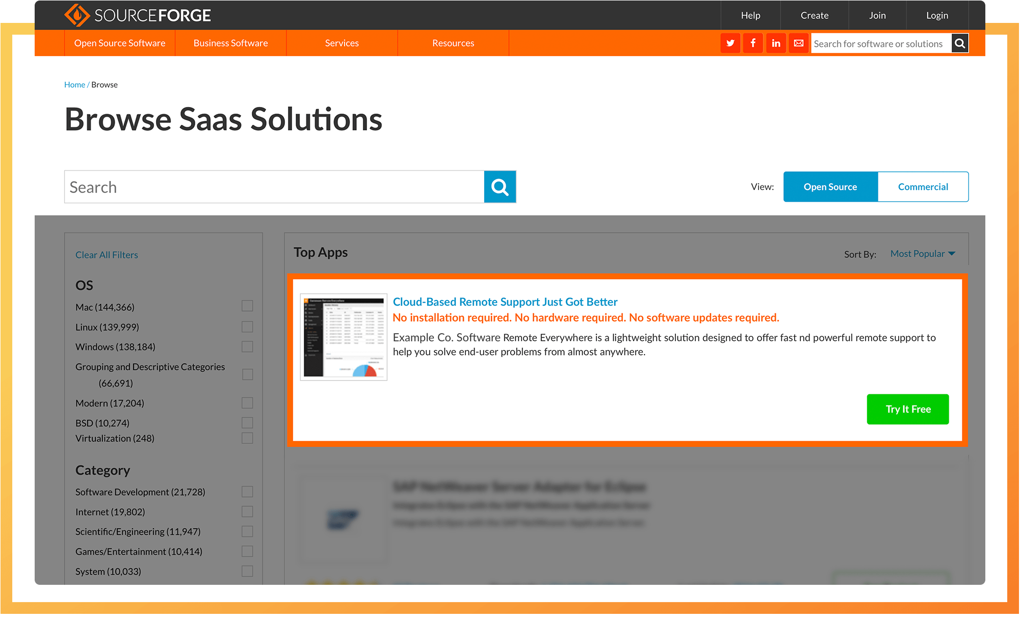 SourceForge Native Ad Listing  example