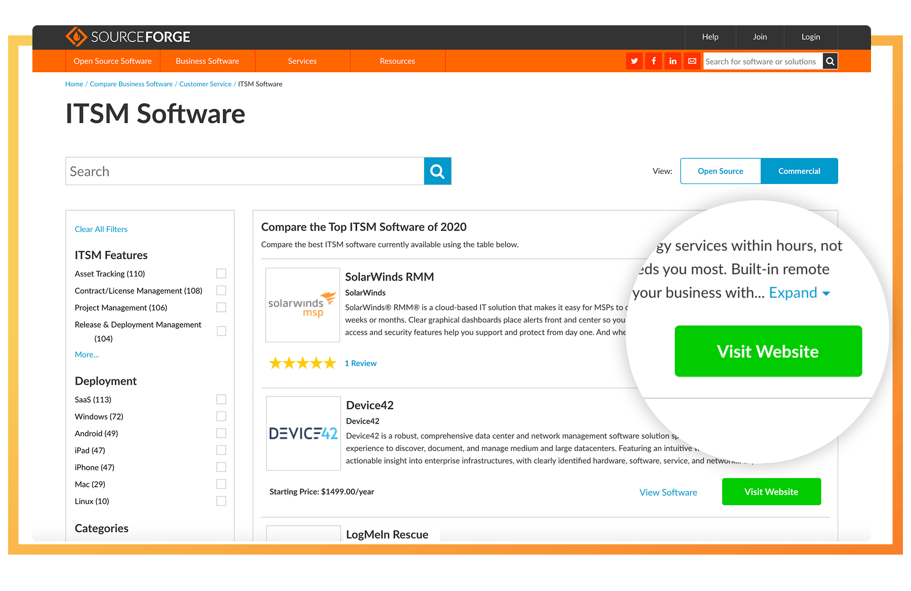 SourceForge Category Placement Example